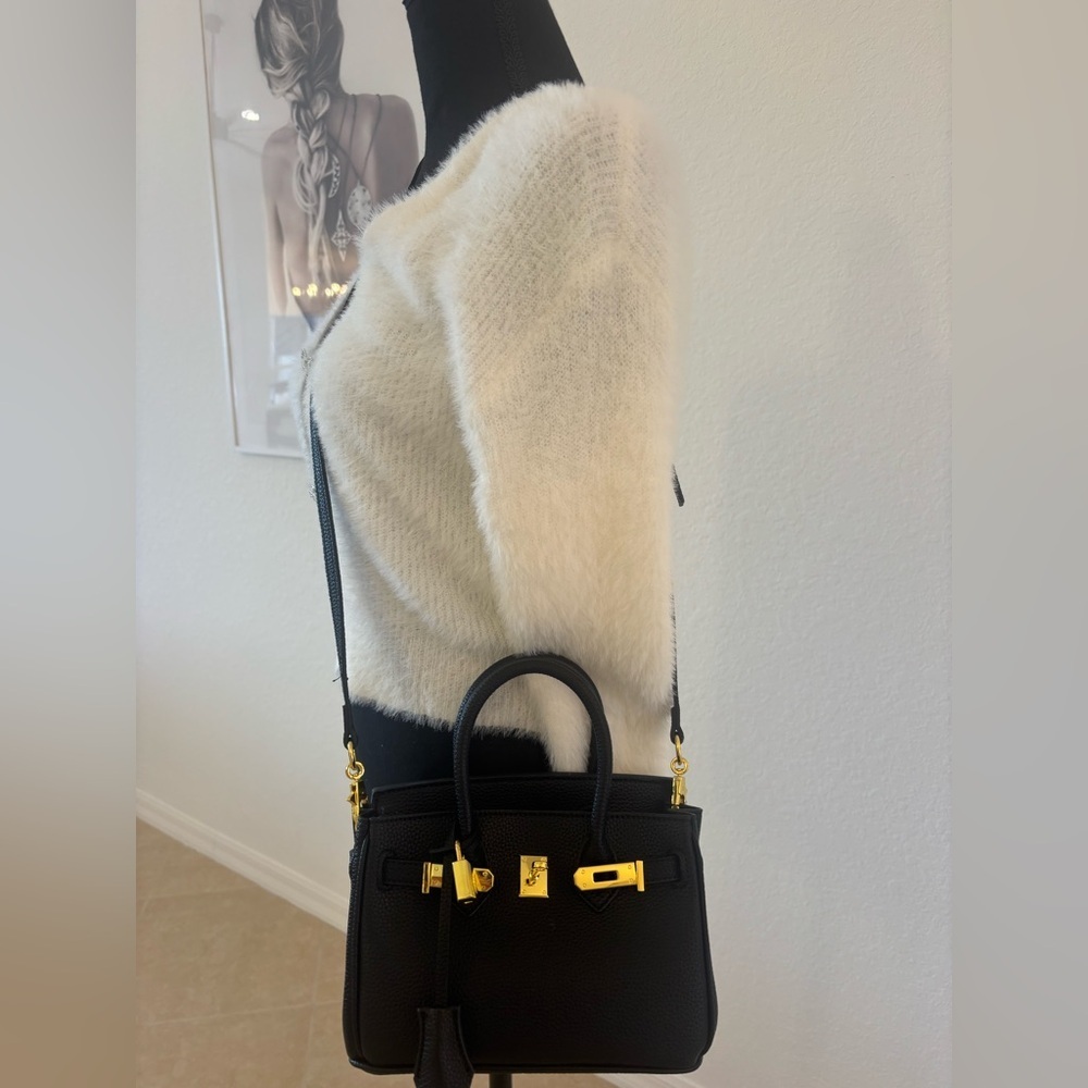 Elegant Leather, Black Shoulder Bag Handheld Or Removable Strap